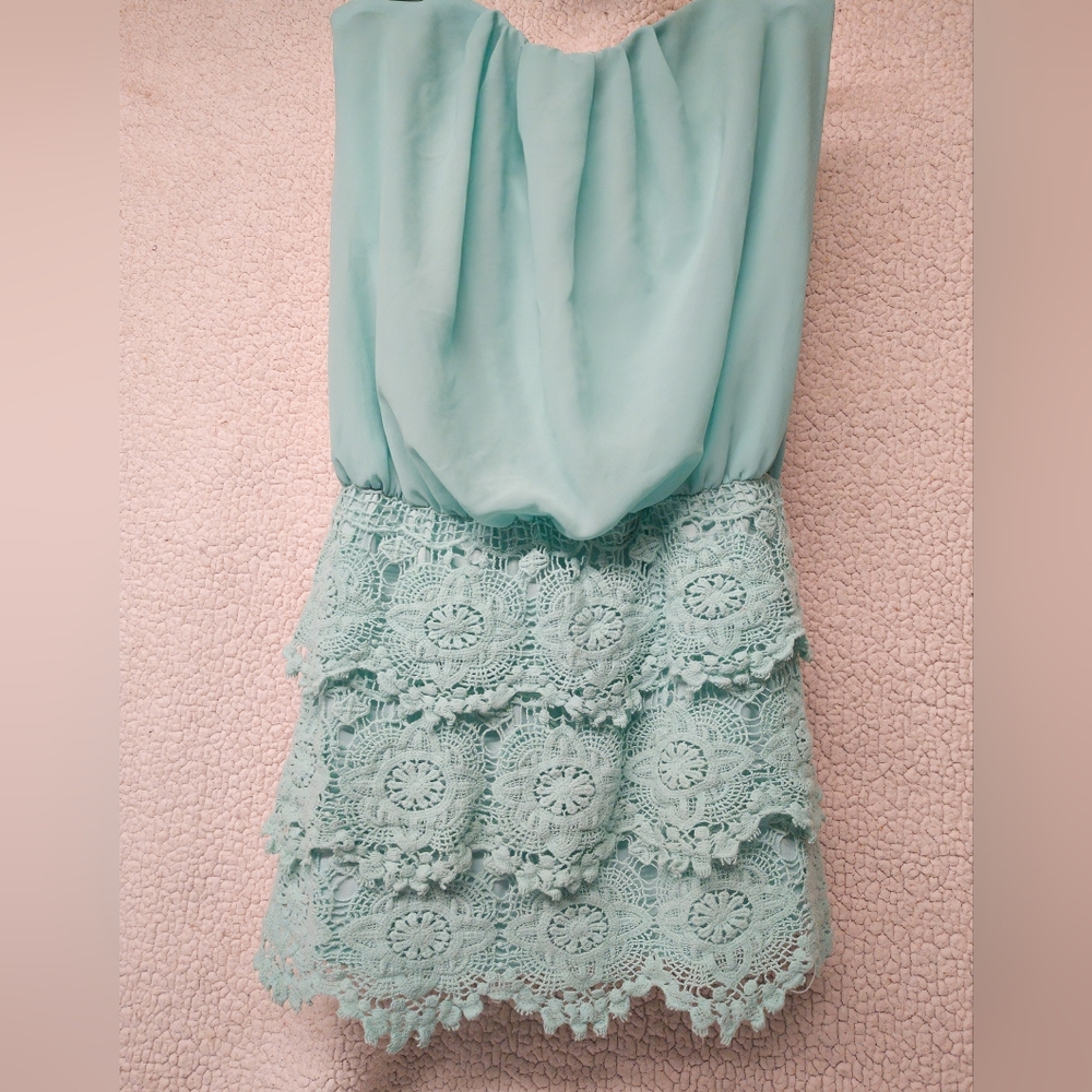 TubeTop Aqua/Blue Romper jumper dress large one piece